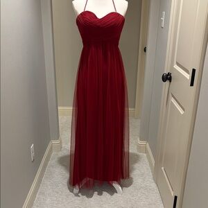 Amsale Burgundy Strapless Maxi Dress